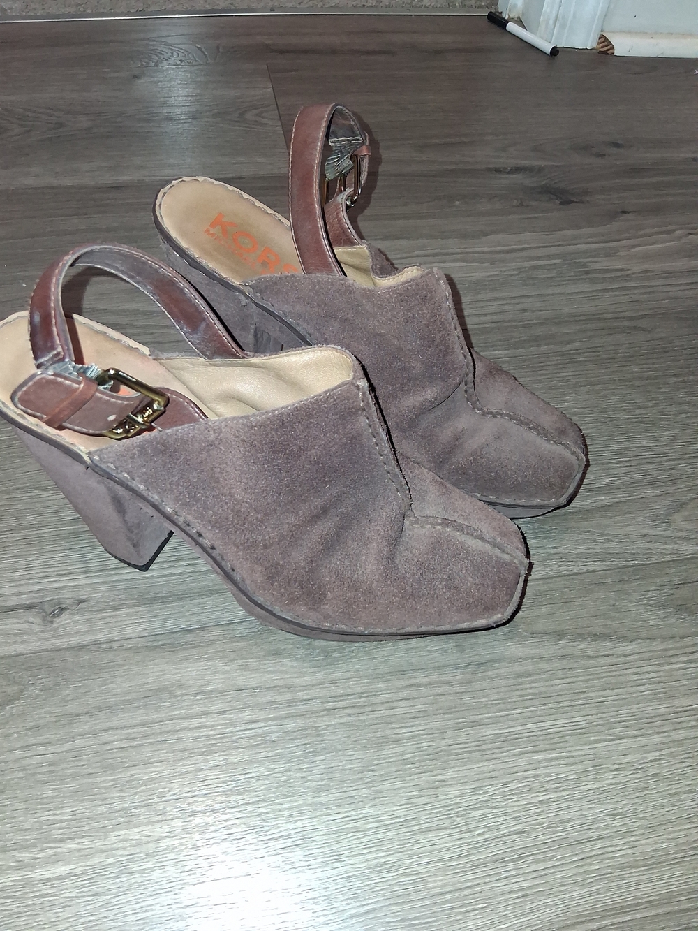 KORS Michael Kors Brown Suede Slingback Block Heel Mules